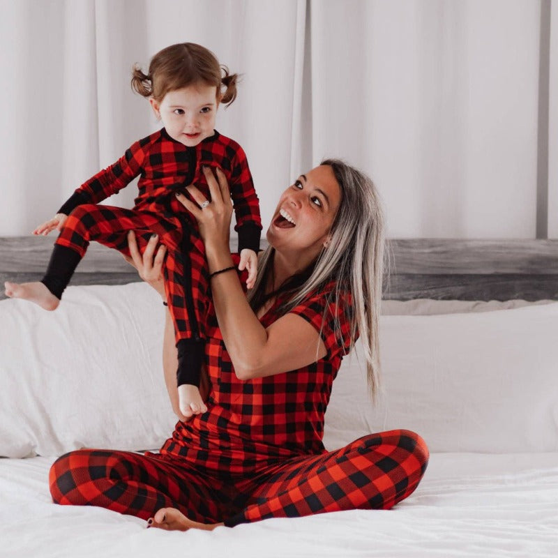 MAMA JOGGERS- Red Buffalo Plaid: L