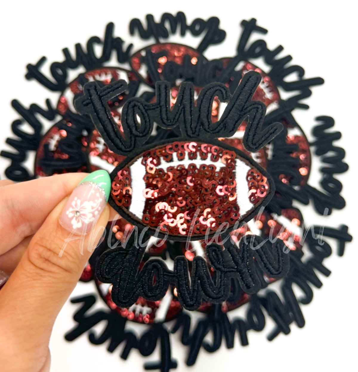 ABLNco - Black touchdown football sequins embroidery patch iron on