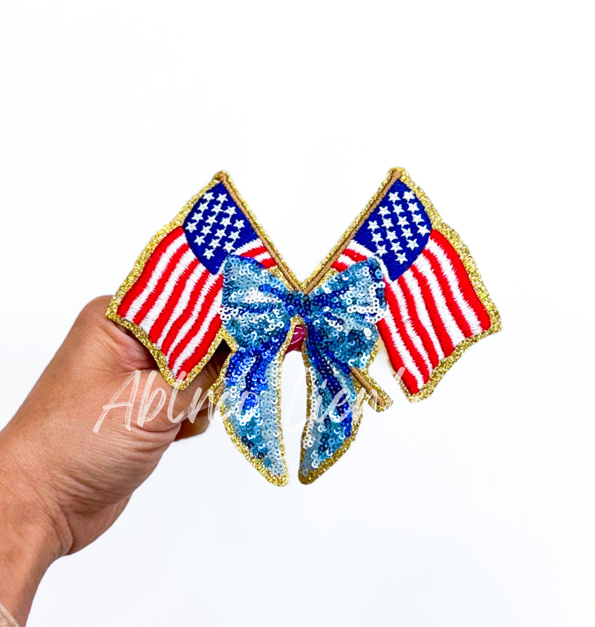 ABLNco - American Flag Bow 4th July Holiday Sequin Patch