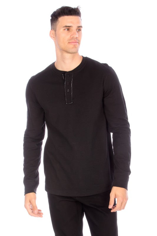 LONG SLEEVE HENLEY BLACK