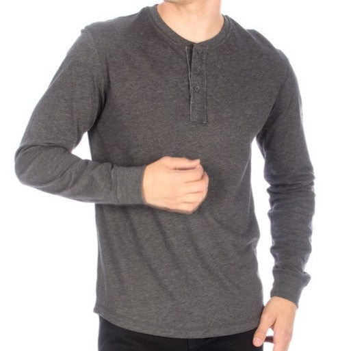 LONG SLEEVE HENLEY CHARCOAL