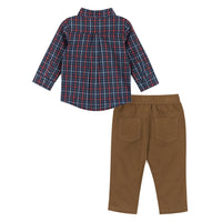 Navy Blue Checkered Shirt and Twill Pants