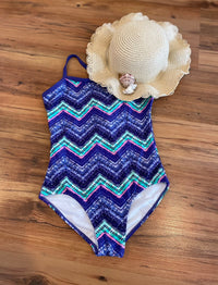 Girl's Purple & Blue Striped One-Piece