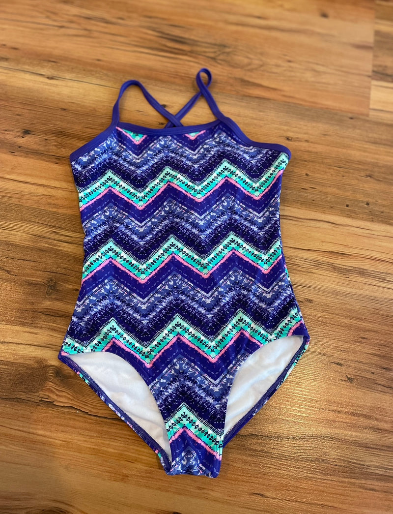 Girl's Purple & Blue Striped One-Piece