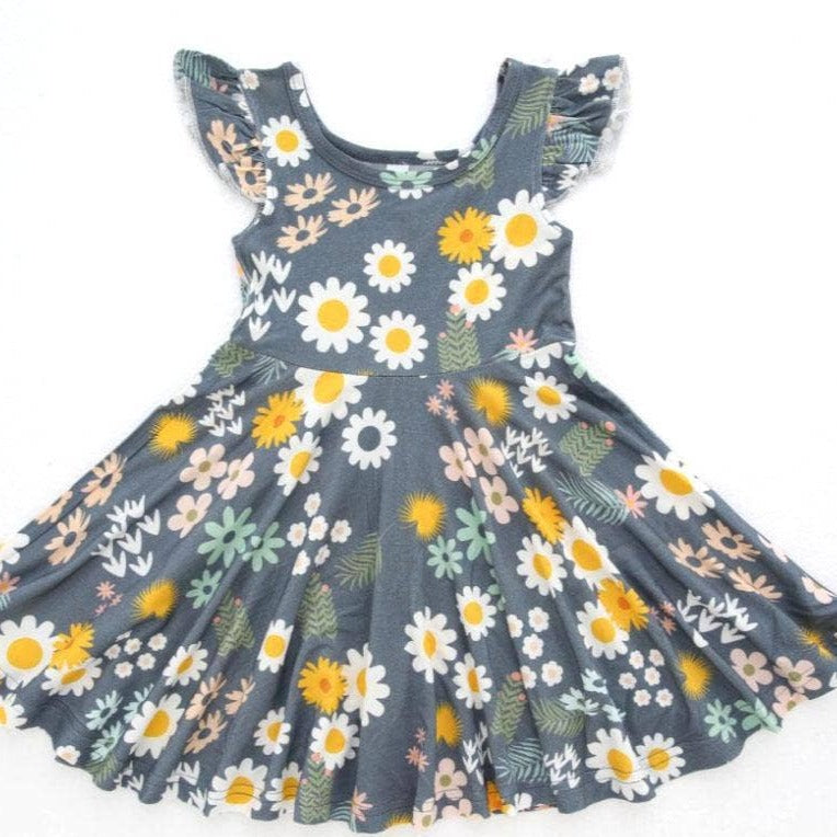 Children's Blue Daisy Bamboo Twirl Dress