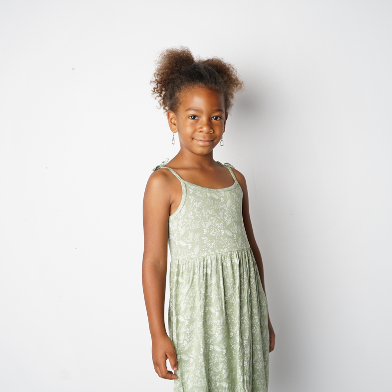 Girl's Green Sundress with Baby's Breath Print