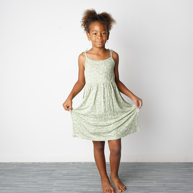 Girl's Green Sundress with Baby's Breath Print