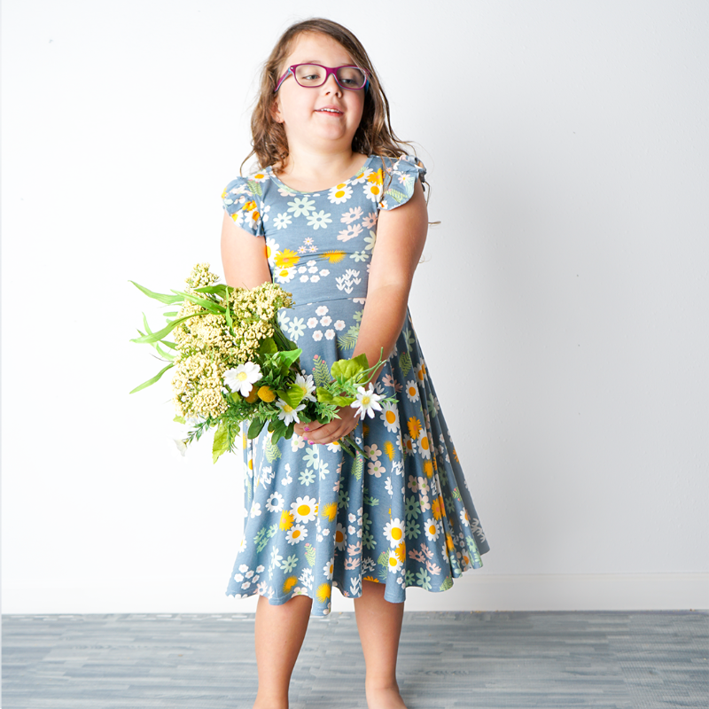 Children's Blue Daisy Bamboo Twirl Dress