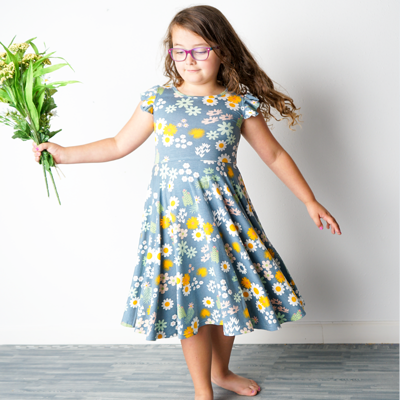 Children's Blue Daisy Bamboo Twirl Dress
