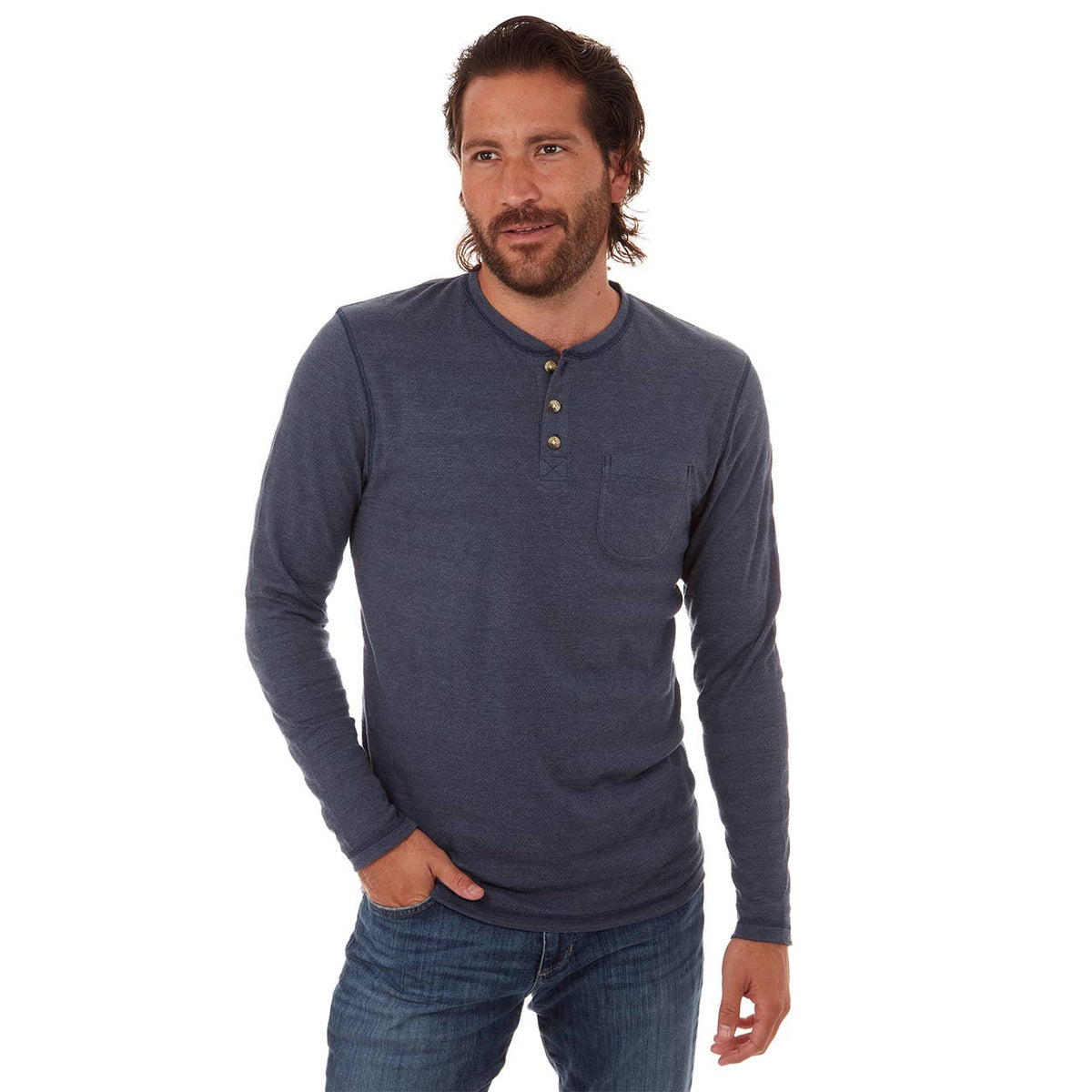 Long Sleeve Henley -Navy/Heather