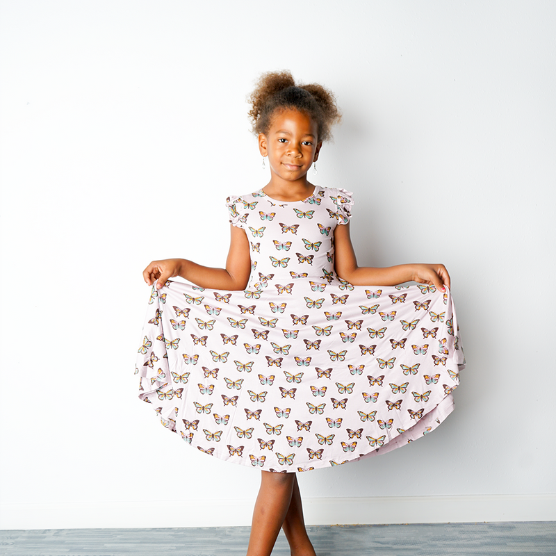 White Flutterby Bamboo Twirl Dress