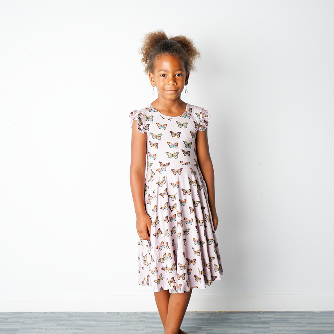 White Flutterby Bamboo Twirl Dress